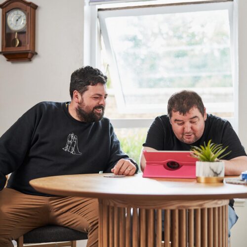 Carer helping a man using a laptop